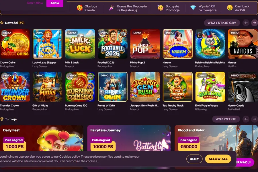 Lobby GDF 4 Play Casino: kategorie gier, lista dostawców i karty automatów