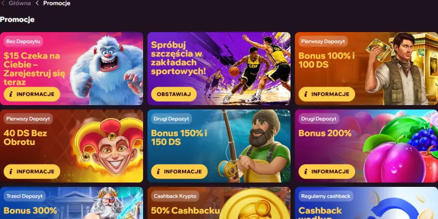Strona promocji GDF Kasyno z ofertami cashbacku i bonusów depozytowych